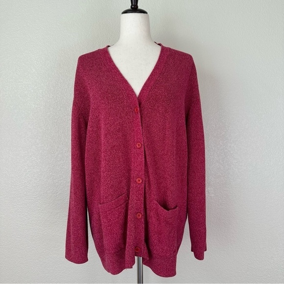 WinterSilks Pink Marled Cotton Silk Blend Button Down Cardigan, Size XL - Picture 1 of 12